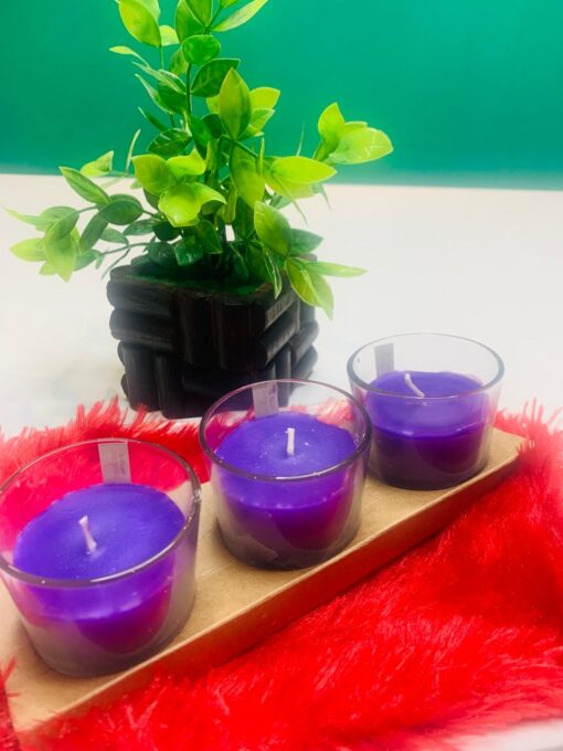 Lavender Scented Glass Candles - Set of 3 Piece, Purple - Image 3